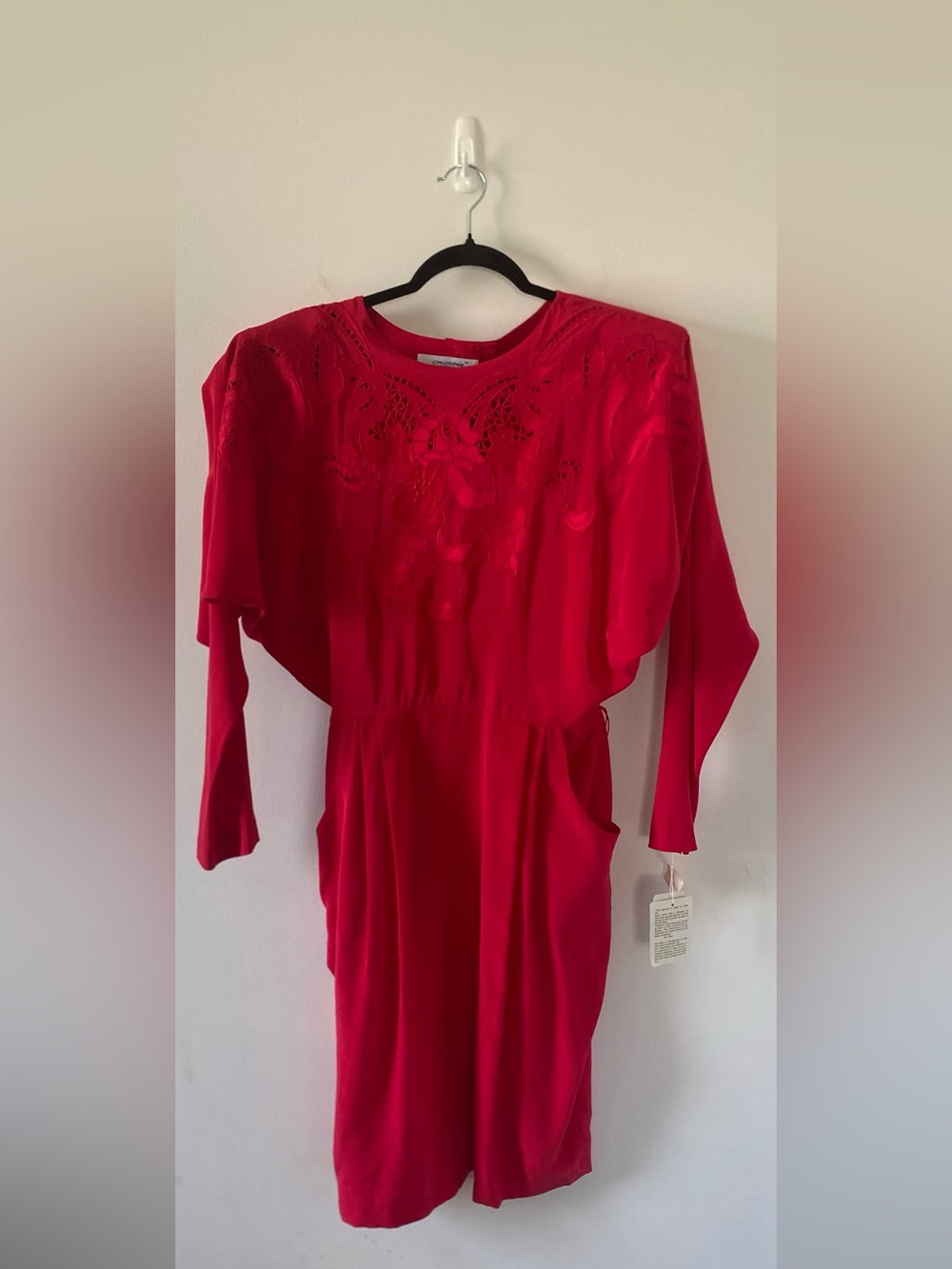 Vintage 80s Christopher Shannon 100% Silk Midi Dress NWT Open Back Cutwork 12